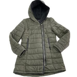 Sam Edelman Coat Women Small Green Quilted Puffer Asymmetrical Zip Hooded Jacket